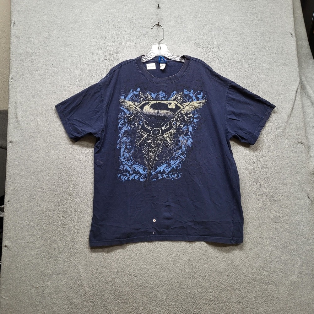 VINTAGE Superman Men Shirt 2XL Navy Man Of Steel Y2K Logo Short Sleeve READ